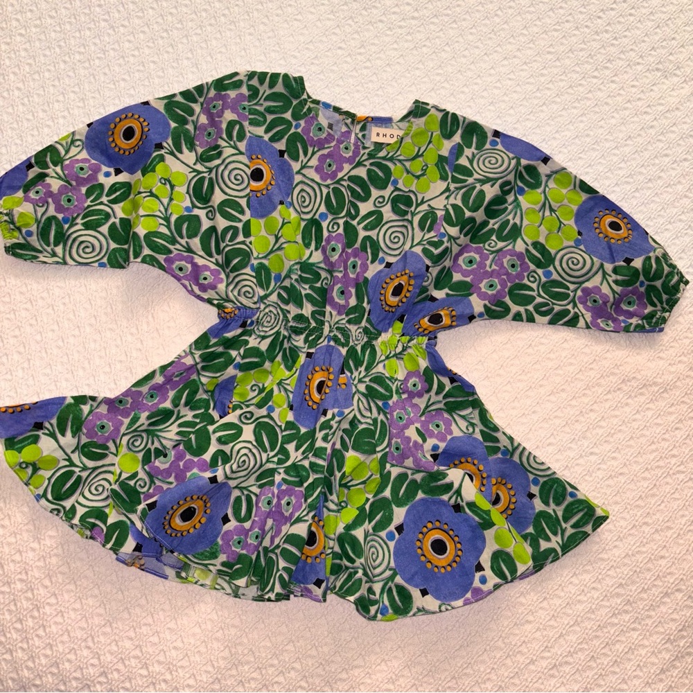 RHODE Ella Painted Bloom floral print mini dress green purple blue girl 6